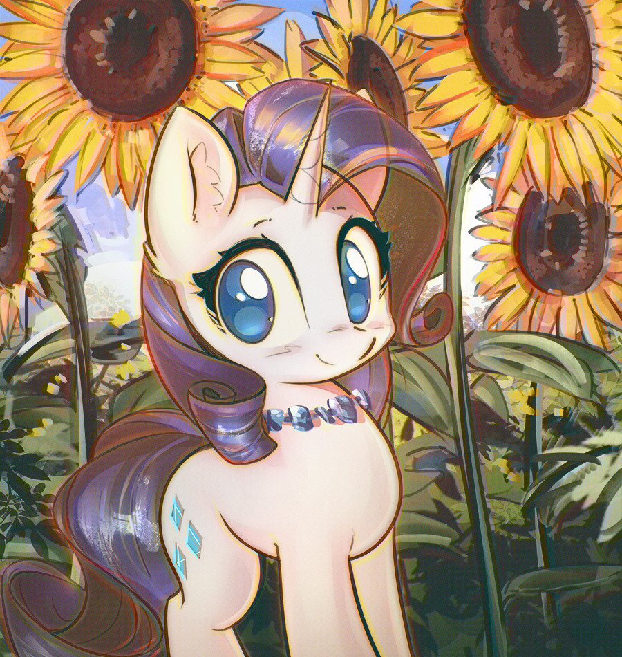 2017 cutie_mark equine female feral flower friendship_is_magic hair hi_res horn mammal mirroredsea my_little_pony outside plant rarity_(mlp) solo sunflower unicorn
