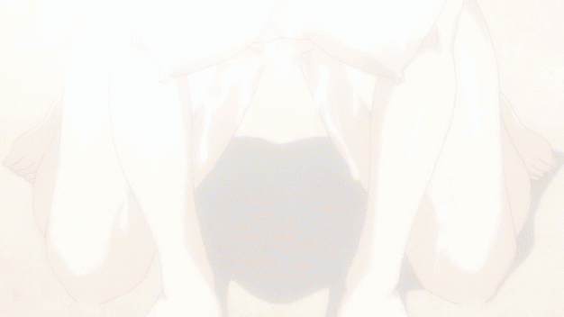 1girl all_fours animated animated_gif blue_eyes blue_hair blue_swimsuit breasts cleavage cum cum_on_body cum_on_breasts cum_on_lower_body erect_nipples erect_sawaru head_wings highres horn large_breasts looking_at_viewer nipples open_mouth pandra shinkyoku_no_grimoire short_hair solo yuniko_wingdohose
