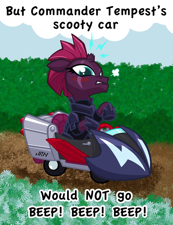 ! 2017 armor blush broken_horn car cloud cute dirt english_text equine eye_scar eyelashes female fizzlepop_berrytwist_(mlp) grass hair horn mammal my_little_pony my_little_pony_the_movie outside pink_hair scar sitting sky snorting solo solo_focus teal_eyes teeth tempest_shadow_(mlp) texasuberalles text unicorn vehicle
