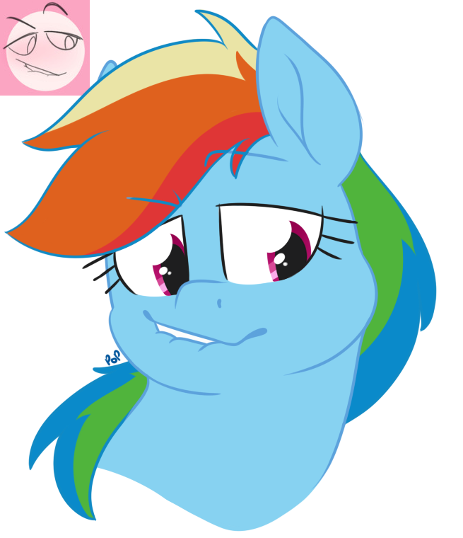 2017 alpha_channel biting_lip blue_skin digital_drawing_(artwork) digital_media_(artwork) emoji equine eyelashes friendship_is_magic grin headshot_portrait mammal my_little_pony pegasus portrait purple_eyes rainbow_dash_(mlp) raised_eyebrow signature simple_background smile smug snafuangel transparent_background wings