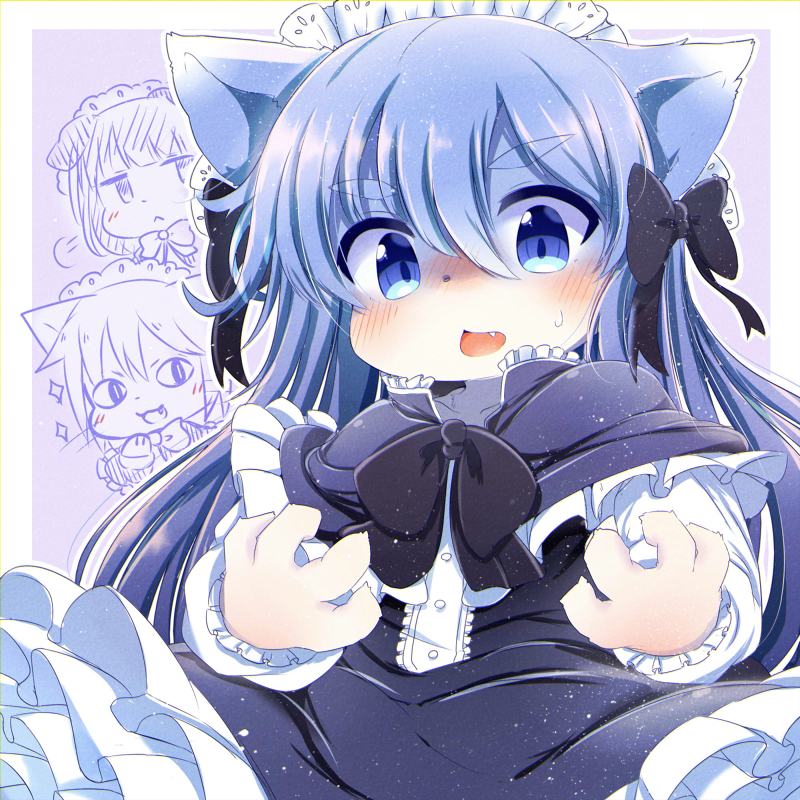 3girls blue_eyes blue_hair cat dog fox furry long_hair maid maid_headdress multiple_girls ne_(nefuraito336)