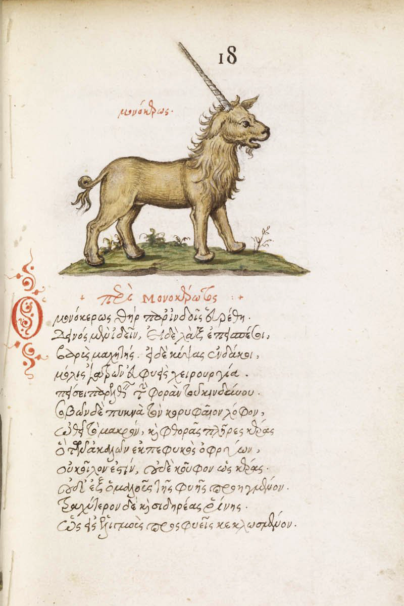 16th_century ambiguous_gender ancient_furry_art angelos_vergekios equine feral fur grass greek greek_text hooves horn license_info mammal open_mouth proper_art public_domain renaissance side_view simple_background solo standing text traditional_media_(artwork) translated unicorn white_background