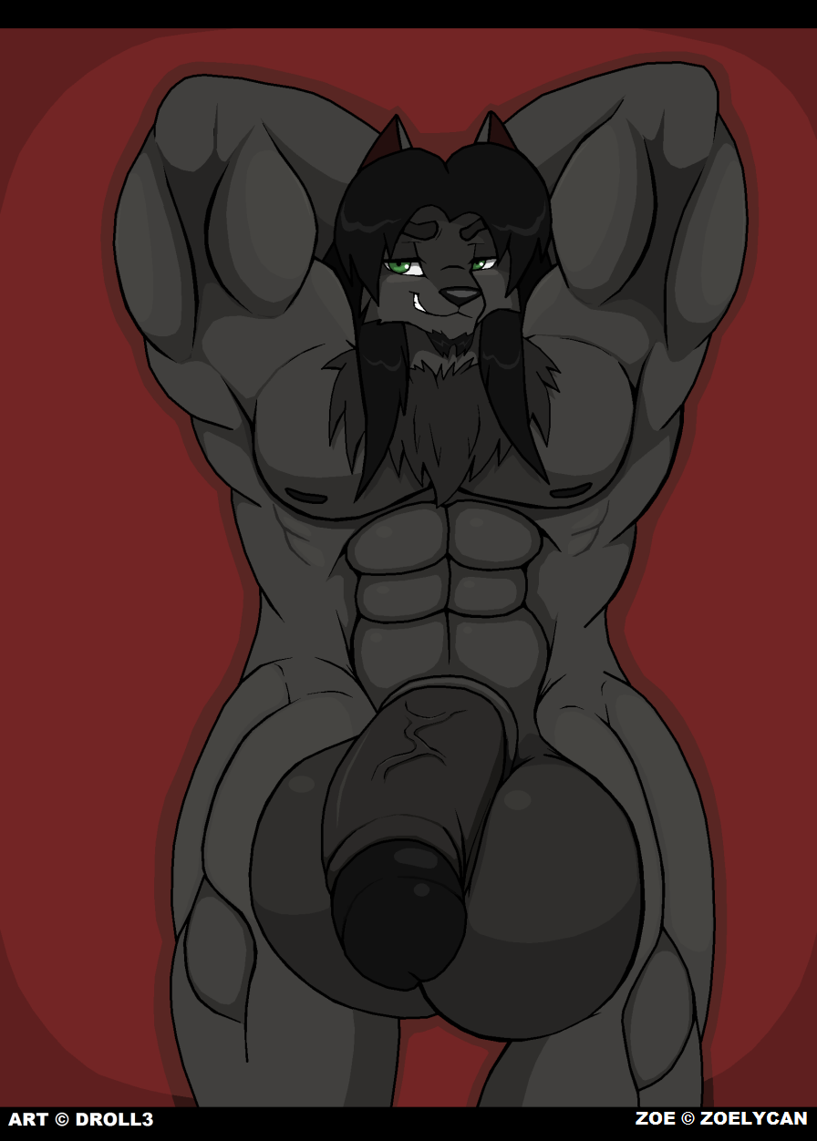 2015 abs anthro balls biceps big_balls big_muscles big_penis black_fur black_hair canine casual_nudity chest_tuft circumcised droll3 fur green_eyes grin hair huge_balls huge_muscles huge_penis hyper hyper_balls hyper_penis male mammal manly muscular muscular_male nipples nude pecs penis pose quads red_background simple_background smile solo tuft vein wolf