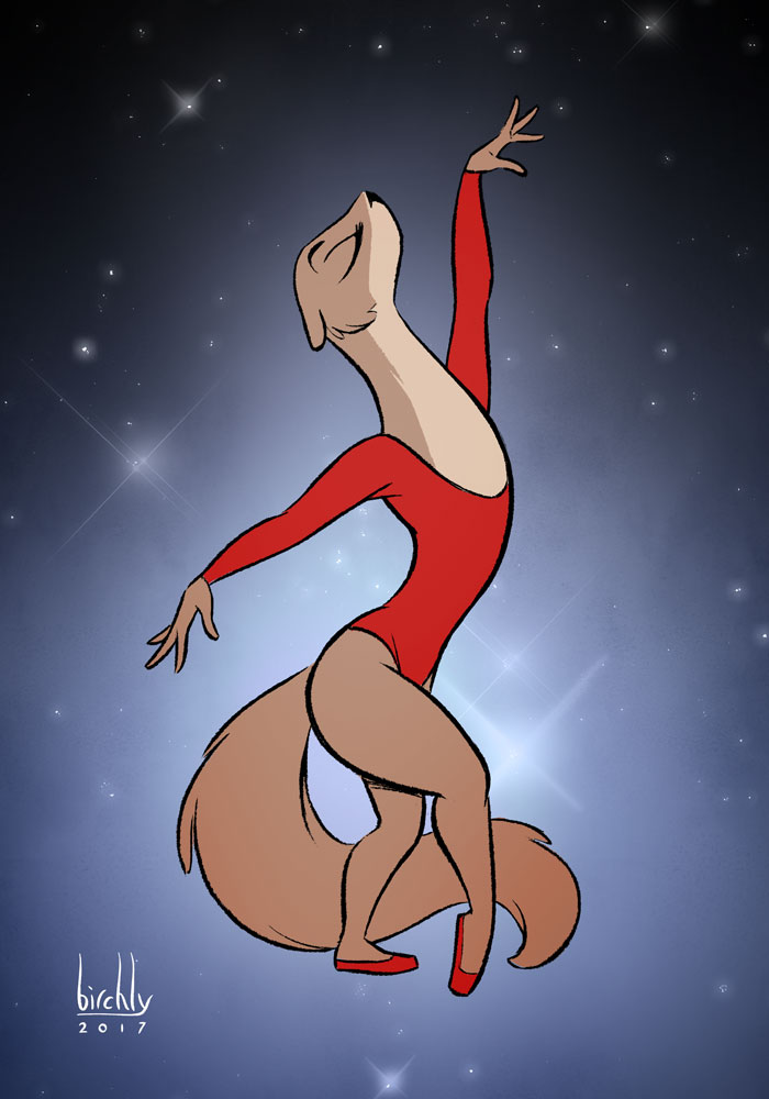 2017 animalympics anthro artbirchly_(artist) brown_fur clothed clothing eyes_closed female flexible footwear fur leotard long_tail mammal marten mustelid sable solo tatiana_tuschenko tatyana_tuschenko