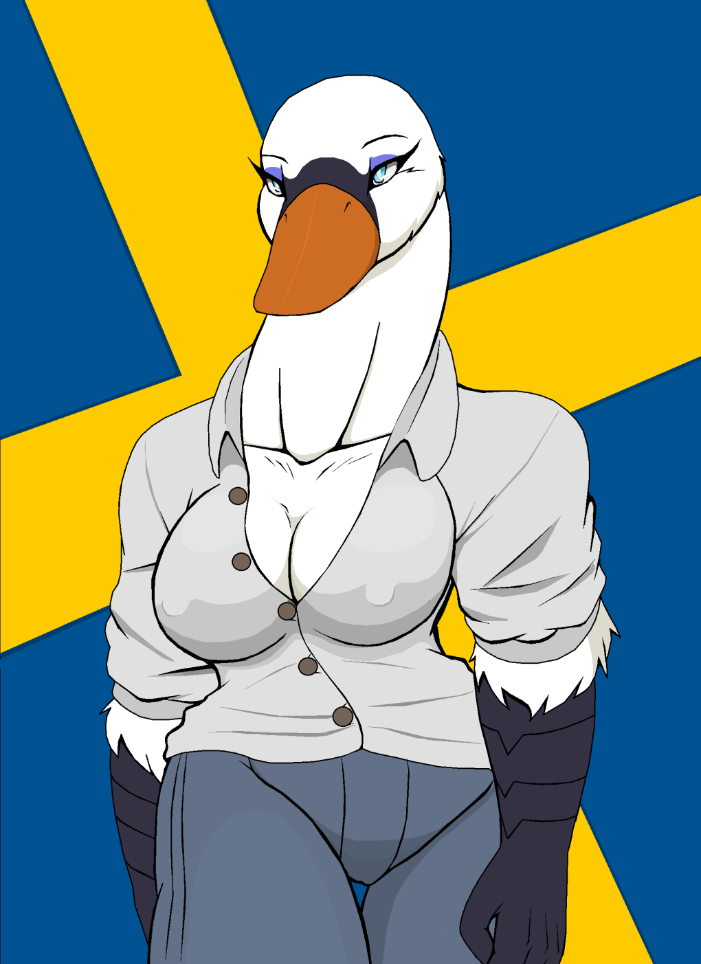 2013 anthro avian big_breasts bird blue_eyes breasts cleavage clothed clothing droll3 feathers female swan sweden swedish swedish_flag tianna_(droll3) white_feathers world_war world_war_1 world_war_2