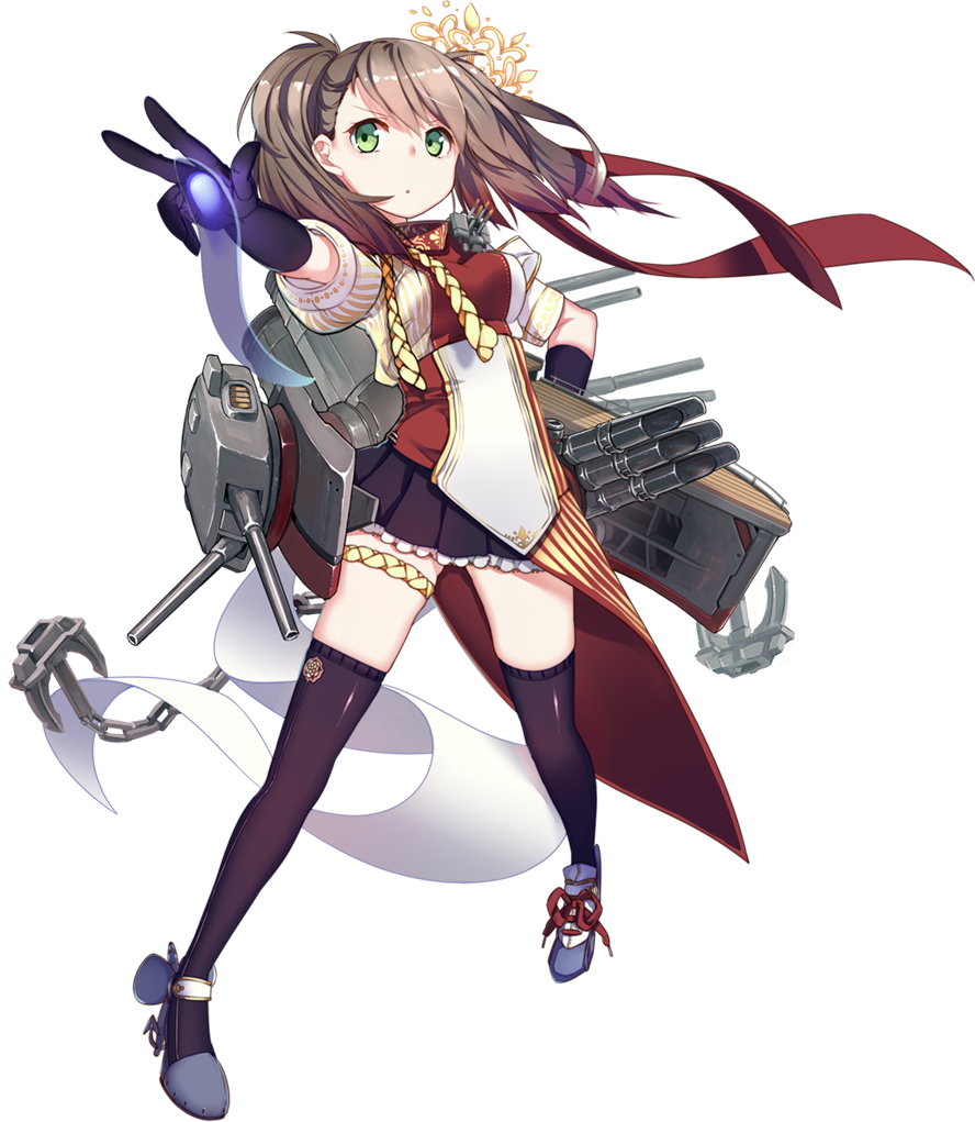 33_(mkiiiiii) :o anchor azur_lane black_gloves black_legwear black_skirt breasts brown_hair elbow_gloves eyebrows eyelashes floating_hair frilled_skirt frills full_body gloves gradient_hair green_eyes grey_footwear hair_ornament hand_on_hip high_heels long_hair machinery miniskirt multicolored_hair official_art open_mouth over-kneehighs pleated_skirt purple_hair shoes short_sleeves side_ponytail skirt small_breasts solo tachi-e thigh_strap thighhighs torpedo transparent_background turret two-tone_hair york_(azur_lane)