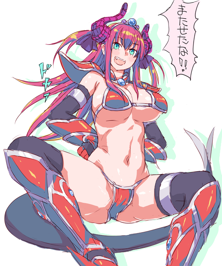 :d alternate_breast_size armor armored_boots bikini bikini_armor black_legwear blue_eyes blue_ribbon boots breasts choker commentary_request curled_horns dragon_horns dragon_tail elizabeth_bathory_(brave)_(fate) elizabeth_bathory_(fate) elizabeth_bathory_(fate)_(all) fate/grand_order fate_(series) hair_ribbon horns knee_boots large_breasts long_hair navel older open_mouth pauldrons pink_hair pointy_ears red_armor red_bikini red_footwear ribbon shoulder_armor smile string_bikini swimsuit tail teeth thighhighs tiara translation_request two_side_up uniskie vambraces