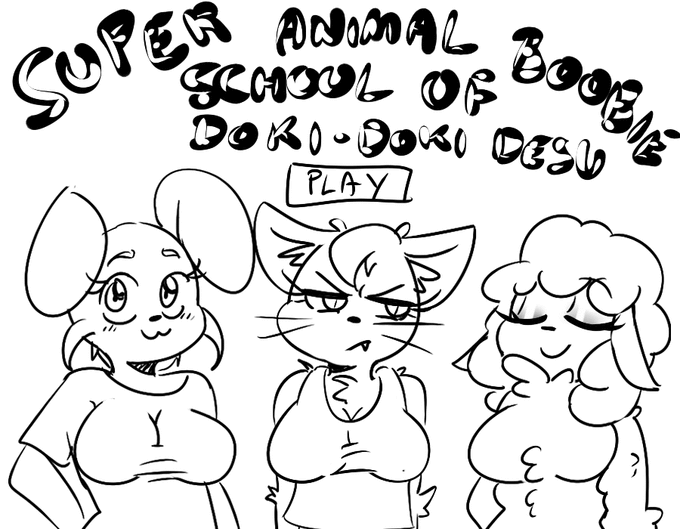 :3 animated anthro bella_(ttda) big_breasts black_and_white blinking blush breasts caprine cat cleavage clothed clothing cursor english_text eyelashes eyes_closed fangs feline female frown group lagomorph mammal monochrome one_eye_closed rabbit sheep sheetstane shirt text topless try_to_date_animals whiskers wool