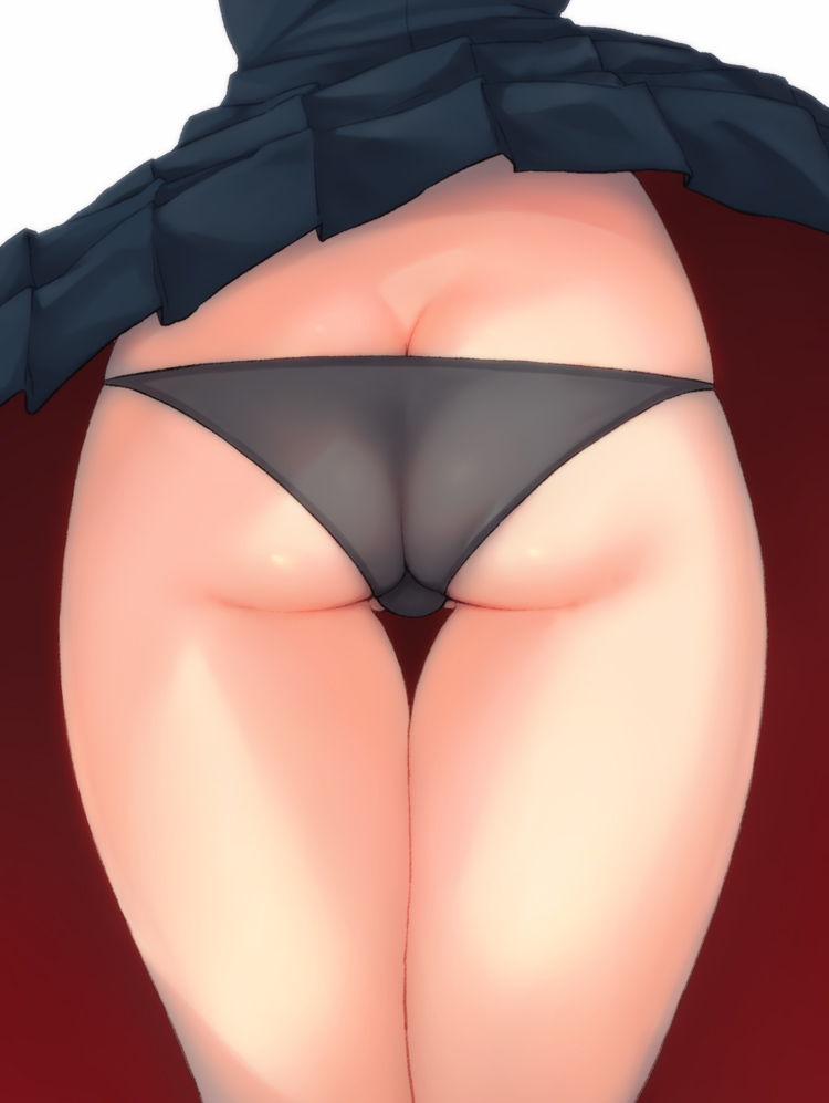 ass black_panties butt_crack commentary_request from_behind fuyube_rion kaibutsu_oujo kamura_reiri out_of_frame panties skindentation skirt skirt_lift solo underwear white_background