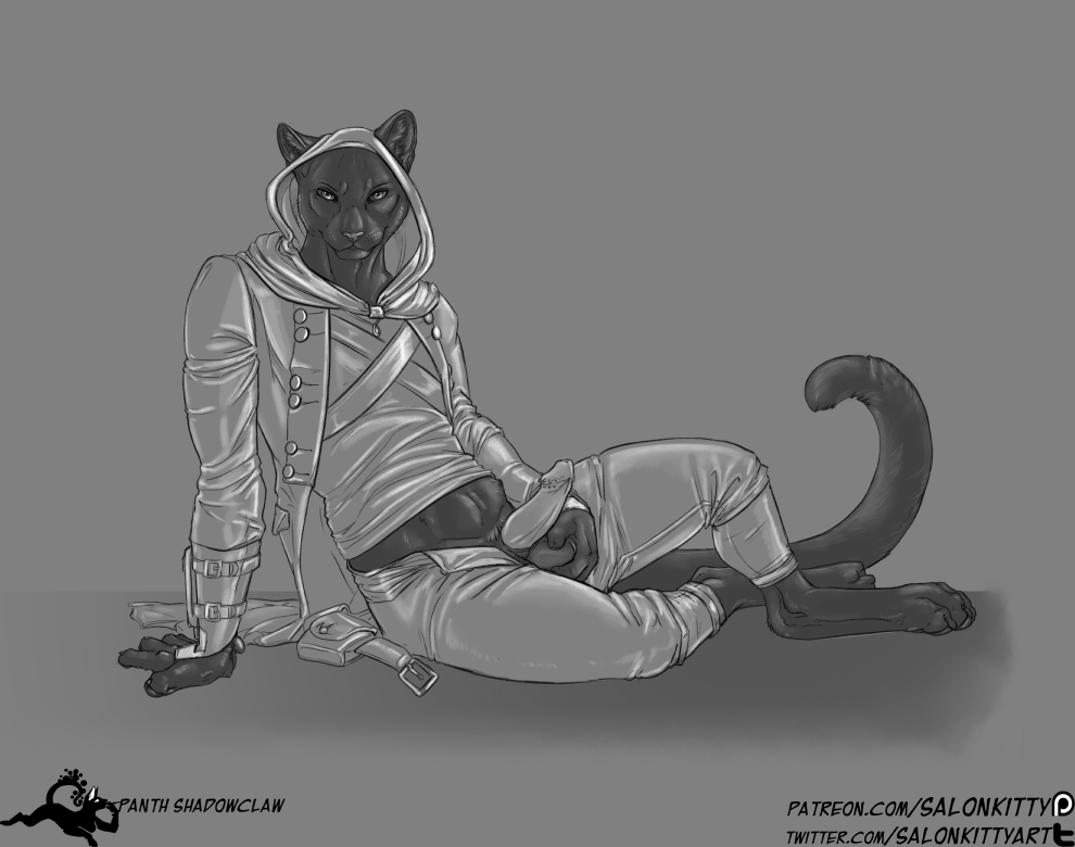 anthro balls clothing erection feline hoodie invalid_tag male mammal panther penis redcoatcat salonkitty spikes