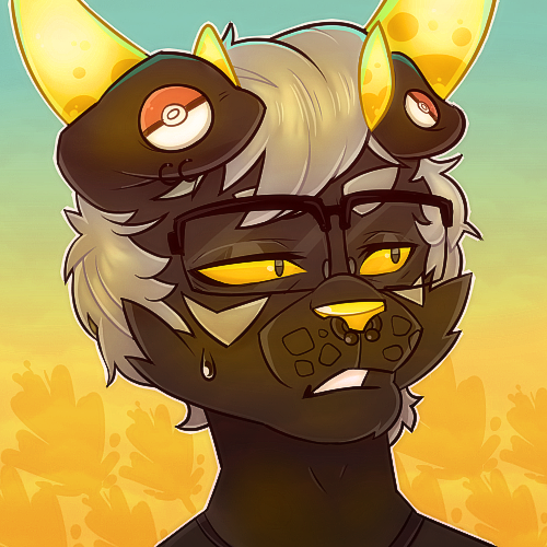 antelope black_fur ear_piercing eyewear facial_piercing feline fur gauged_ear glasses grey_fur grey_hair hair helix_piercing horn hybrid icon ket ladynoface96 mammal nose_piercing orange_scelera piercing pok&eacute;mon septum_piercing teeth yellow_horn yellow_nose