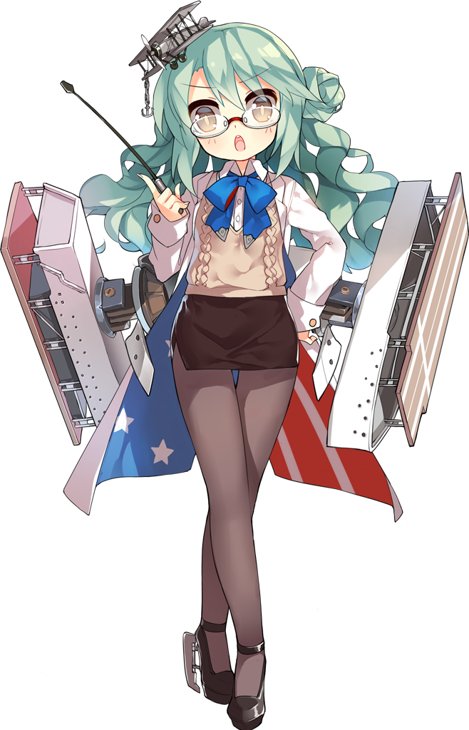 :o aircraft airplane airplane_hair_ornament american_flag american_flag_print anchor azur_lane bangs black_footwear black_skirt blue_bow blue_neckwear blush bow bowtie breasts bright_pupils buttons coat crossed_legs dot_nose dress_shirt eyebrows eyebrows_visible_through_hair eyes_visible_through_hair fingernails flag_print flight_deck floating_hair full_body glasses green_hair grey_legwear hair_between_eyes hair_bun hair_ornament hand_on_hip holding index_finger_raised langley_(azur_lane) light_brown_eyes long_fingernails long_hair long_sleeves looking_at_viewer machinery official_art open_clothes open_coat pantyhose pencil_skirt riding_crop round_eyewear saru shiny shiny_hair shirt shoes side_bun side_slit sidelocks skirt sleeves_past_wrists small_breasts solo standing star star_print striped sweater_vest tachi-e teeth thigh_gap tiptoes tongue transparent_background vest watson_cross wavy_hair white_coat white_shirt