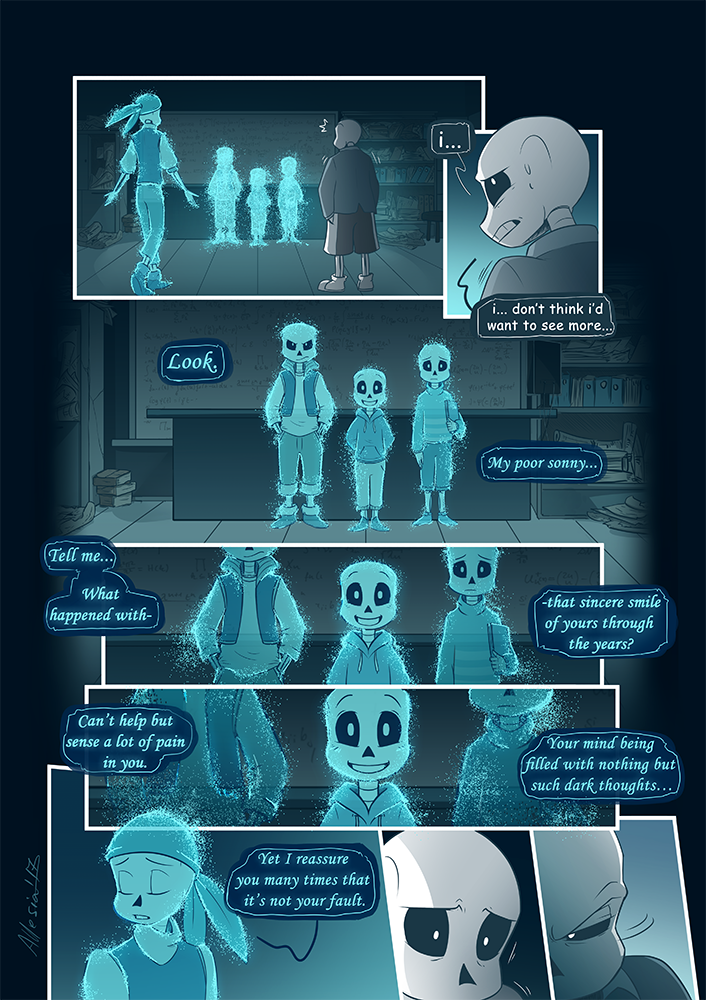2017 allesiathehedge animated_skeleton bone clothed clothing comic english_text hi_res male not_furry sans_(undertale) skeleton text undead undertale video_games