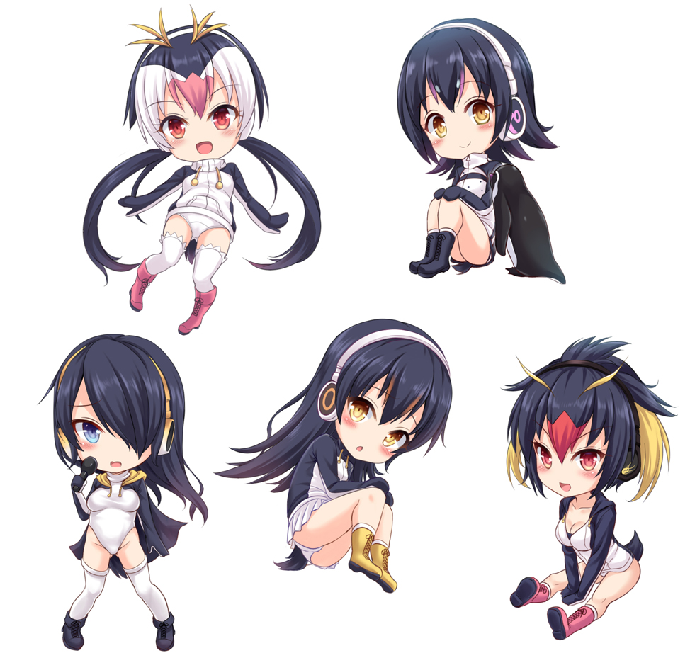 5girls artist_request ass bare_legs breasts chibi emperor_penguin_(kemono_friends) female gentoo_penguin_(kemono_friends) hair_over_one_eye happy highleg_leotard hood hoodie humboldt_penguin_(kemono_friends) kemono_friends leotard long_hair looking_at_viewer medium_breasts multiple_girls one-piece_swimsuit penguins_performance_project_(kemono_friends) red_eyes rockhopper_penguin_(kemono_friends) royal_penguin_(kemono_friends) shiny shiny_skin sitting smile swimsuit team thighhighs twintails