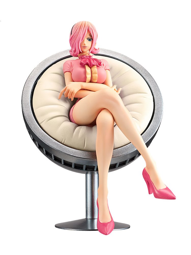 1girl blue_eyes breasts hair_over_one_eye hairband large_breasts legs_crossed looking_at_viewer one_piece pink_hair sitting vinsmoke_reiju