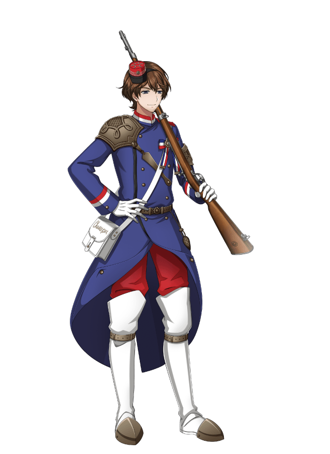 antique_firearm armor belt blue_eyes bolt_action boots brown_hair buttons chassepot_(senjuushi) firearm full_body gloves gun hand_on_hip hat holding holding_gun holding_weapon kinoshita_sakura male_focus medal military military_hat military_uniform mole mole_under_mouth official_art over_shoulder rifle senjuushi:_the_thousand_noble_musketeers shoulder_armor solo tachi-e thigh_boots thighhighs transparent_background uniform weapon weapon_over_shoulder white_footwear white_gloves