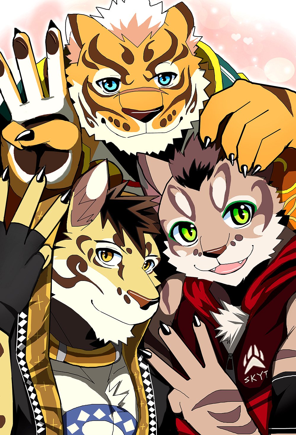 2017 amber_eyes anthro blue_eyes cat feline fur green_eyes leopard likulau lin_hu looking_at_viewer male mammal nekojishi shu-chi tagme tattoo tiger