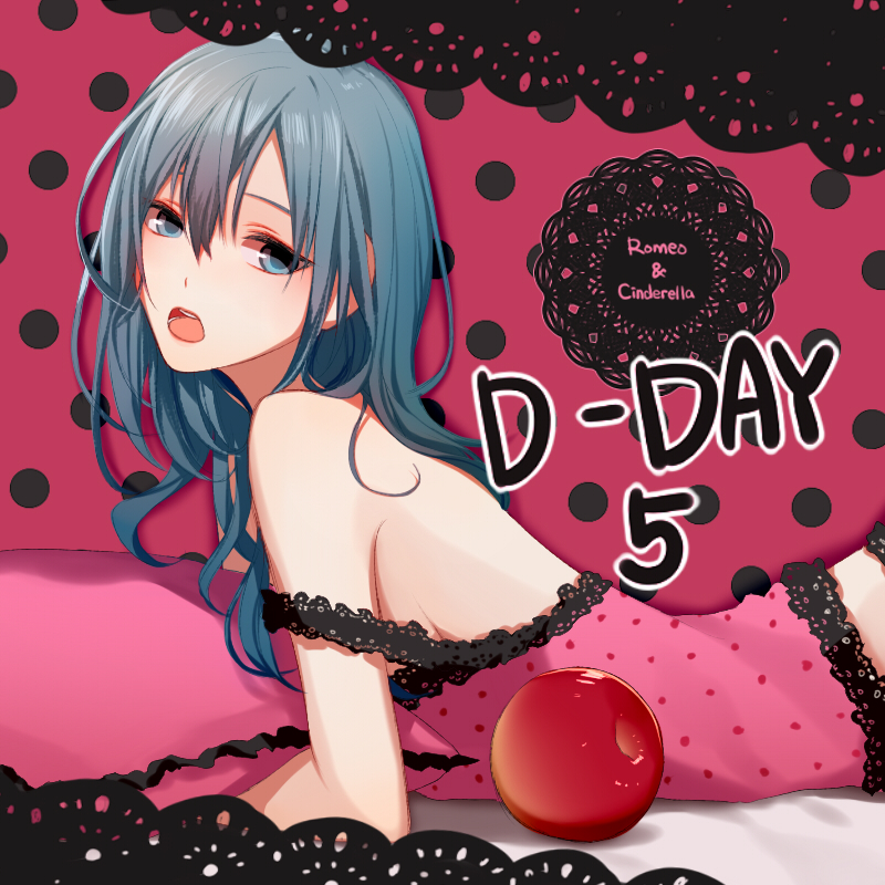 apple aqua_eyes aqua_hair asd13 bare_shoulders bed_sheet breasts camisole food fruit hair_down half-closed_eyes hatsune_miku lace-trimmed_camisole lace_trim long_hair looking_at_viewer lying messy_hair on_stomach open_mouth pillow pink_background pink_camisole polka_dot polka_dot_background romeo_to_cinderella_(vocaloid) sideboob small_breasts solo song_name strap_slip vocaloid