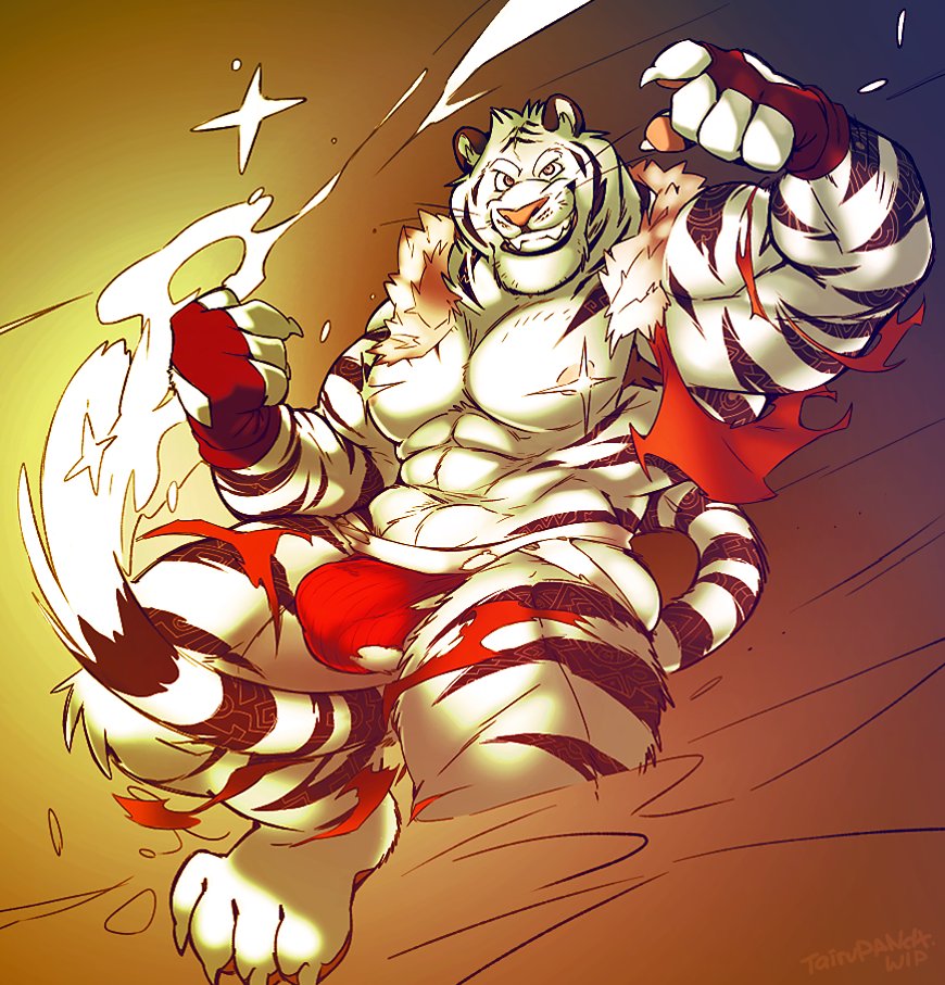2016 abs anthro biceps clothed clothing feline fur male mammal muscular muscular_male nipples stripes super-tuler tiger underwear white_fur white_tiger