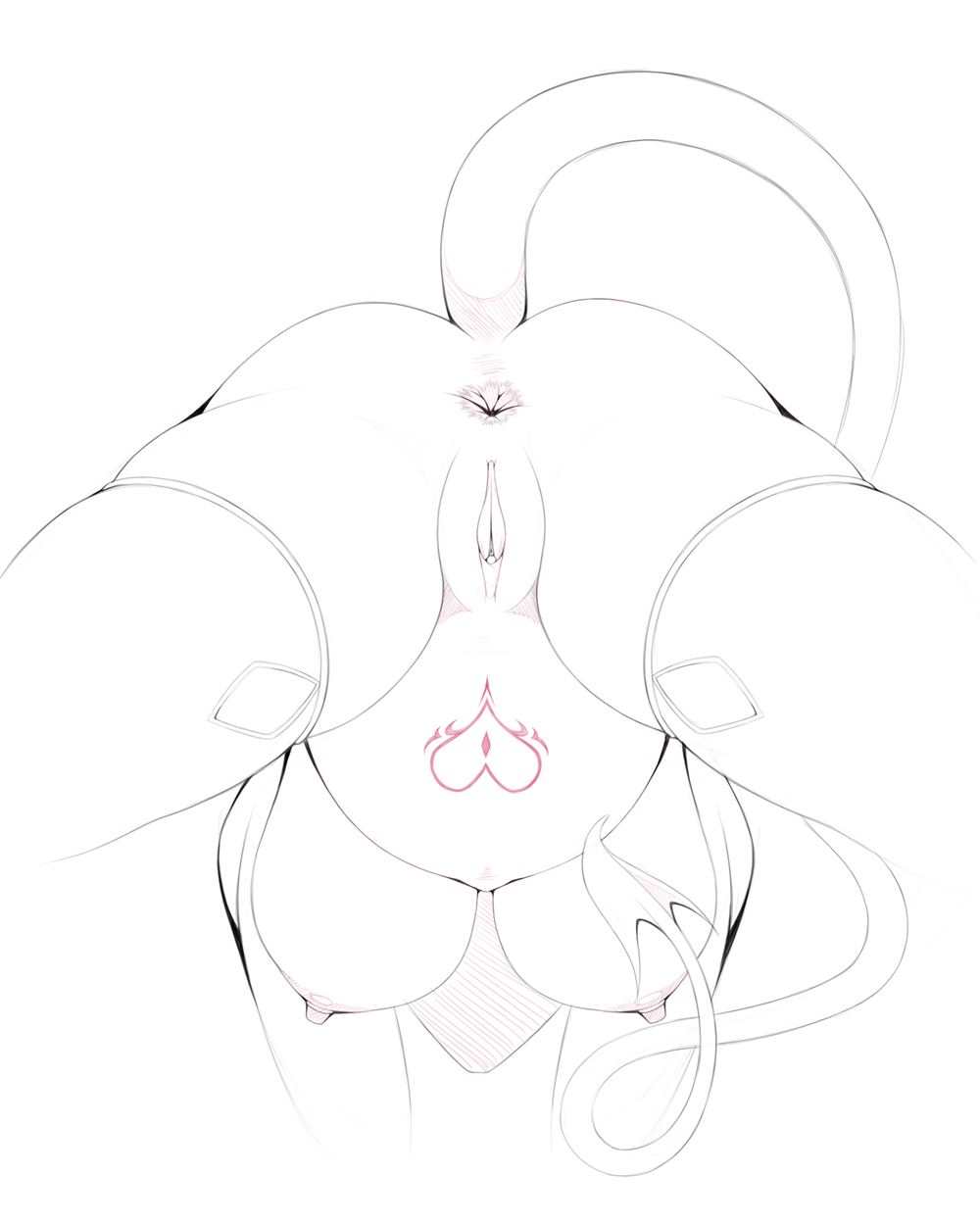 &lt;3 2017 anus breasts butt clitoris clothing demon female humanoid legwear monochrome navel nipples not_furry pregnant presenting presenting_hindquarters pussy rear_view simple_background sketch solo spade_tail stockings tattoo thigh_highs urw white_background