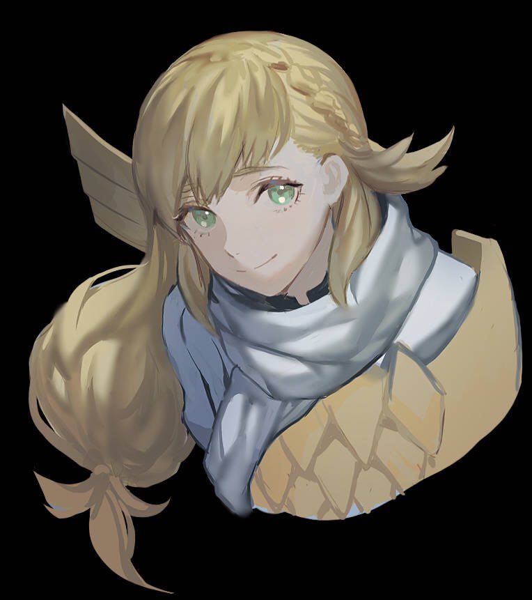 black_background cape european_clothes fire_emblem fire_emblem_heroes green_eyes long_hair looking_at_viewer sharena simple_background smile solo zuizi