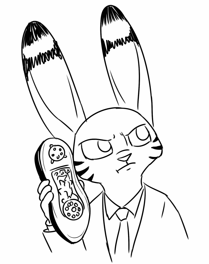 2016 anthro black_and_white clothed clothing disney ear_markings facial_markings footwear get_smart holding_object holding_phone jack_savage lagomorph male mammal markings monochrome necktie parody phone rabbit shoes simple_background solo suit tggeko white_background zootopia