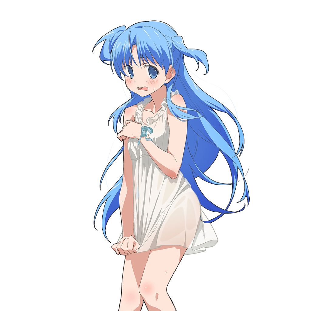 artist_request blue_eyes blue_hair blush chtholly_nota_seniorious collarbone long_hair looking_at_viewer nightgown official_art open_mouth princess_kutri ribbon shuumatsu_nani_shitemasu_ka? skirt skirt_tug solo transparent_background two_side_up uchi_no_hime-sama_ga_ichiban_kawaii wrist_ribbon