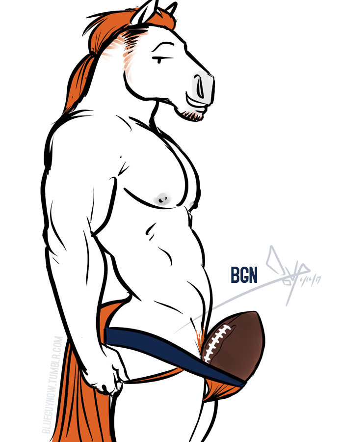 2017 abs anthro ball beard bgn biceps biped black_eyebrows black_eyes clothed clothing denver_broncos digital_media_(artwork) equine eyebrows facial_hair football_(ball) fur grey_nipples hair half-length_portrait horse jockstrap looking_at_viewer male mammal miles_(mascot) muscular muscular_male nfl nipples orange_hair orange_tail pecs portrait pubes side_view signature simple_background smile snout solo standing topless underwear url white_background white_fur