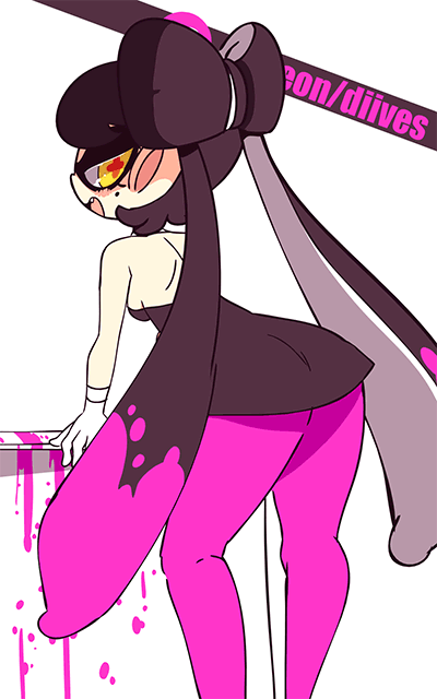 1girl animated animated_gif aori_(splatoon) ass ass_shake commentary diives dress from_behind gloves looking_at_viewer looking_back mole mole_under_eye pantyhose pink_legwear pointy_ears solo splatoon_(series) tentacle_hair twintails white_gloves