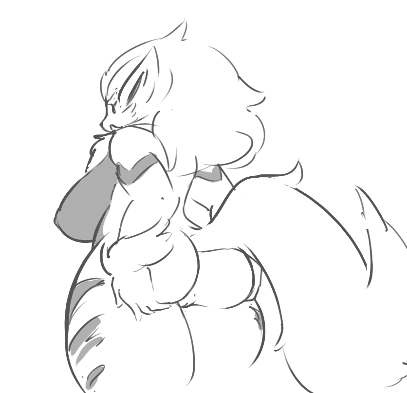 anthro arcanine breasts butt female greyscale monochrome nintendo nipples nude pok&eacute;mon pok&eacute;mon_(species) pussy sketch solo somnamg standing thick_thighs video_games