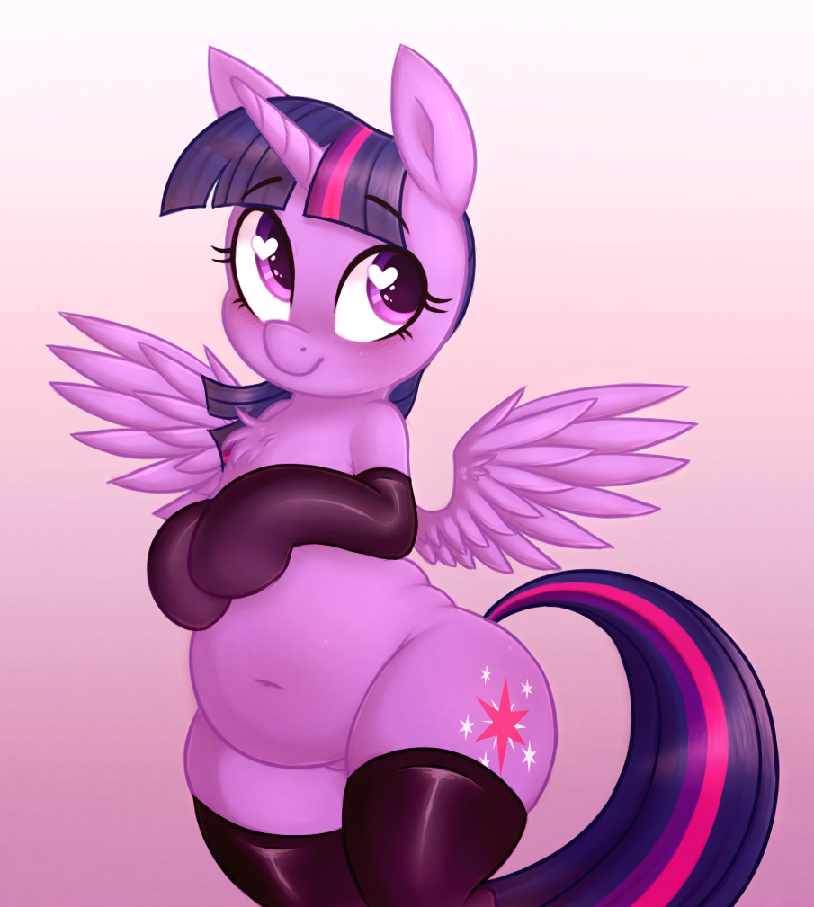 &lt;3 &lt;3_eyes 2017 blush chest_tuft clothing cute cutie_mark equine eyebrows eyelashes feathered_wings feathers female friendship_is_magic fur hair horn legwear makeup mammal mascara mostly_nude multicolored_hair my_little_pony navel pink_background purple_eyes simple_background slightly_chubby smile solo spread_wings standing stockings thick_thighs toroitimu tuft twilight_sparkle_(mlp) winged_unicorn wings