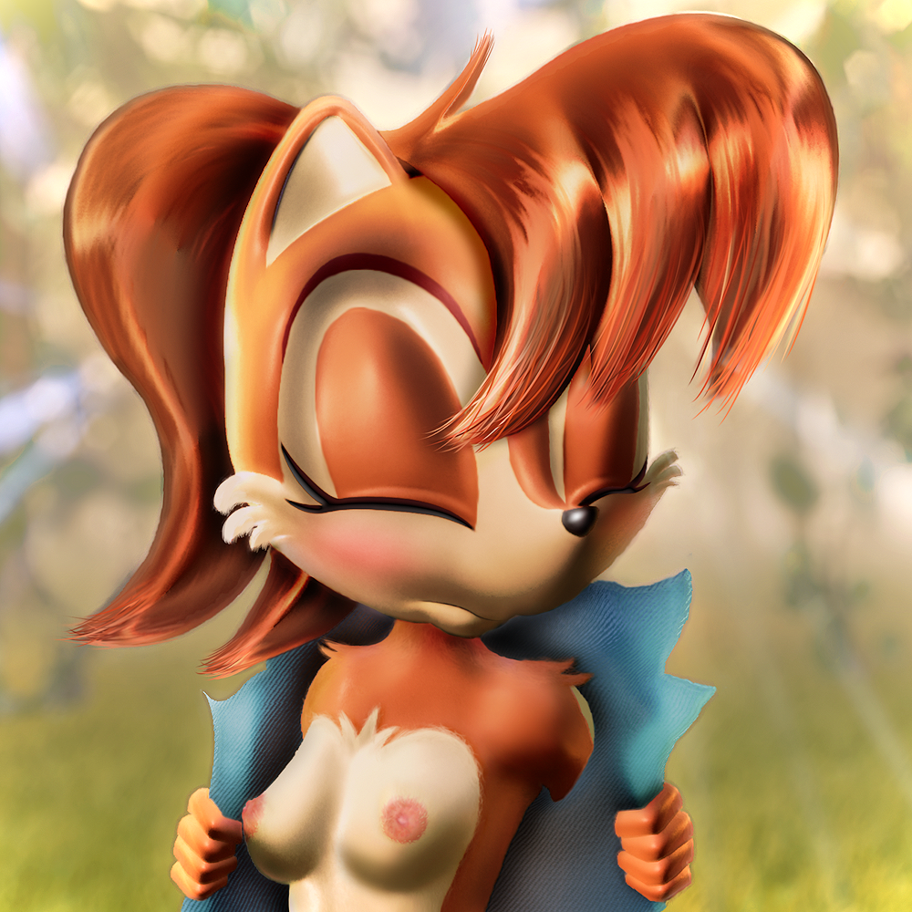 anthro archie_comics blush breasts chipmunk clothed clothing eyes_closed female flashing fur mammal nipples rodent sally_acorn solo sonic_(series) topless unknown_artist