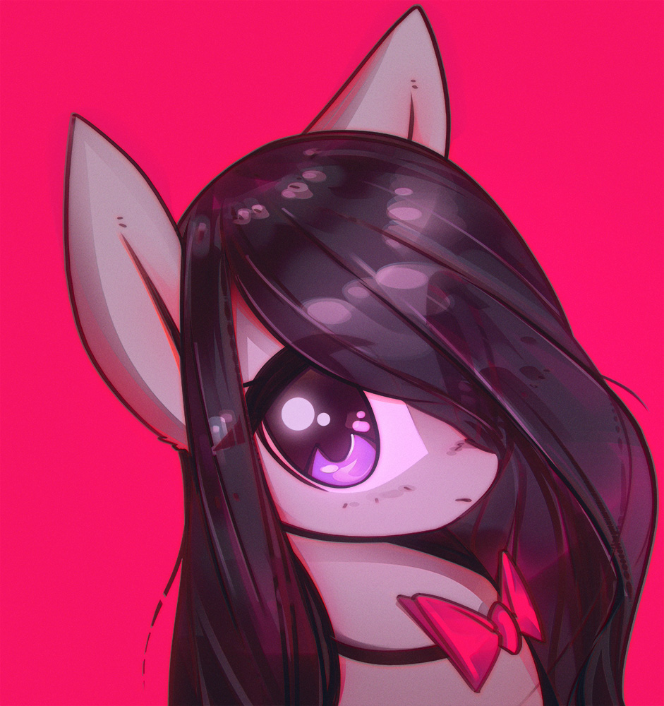 2017 black_hair bow_tie earth_pony equine eyelashes female friendship_is_magic hair horse long_hair looking_at_viewer makeup mammal mascara mirroredsea my_little_pony octavia_(mlp) pink_background pony portrait purple_eyes simple_background solo