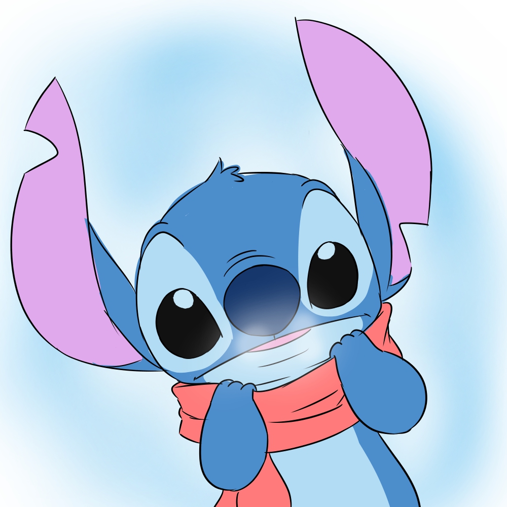 alien big_ears black_eyes blue_background blue_fur blue_nose breath colored_sketch digital_drawing_(artwork) digital_media_(artwork) disney experiment_(species) fur harara head_tuft lilo_and_stitch looking_at_viewer no_sclera notched_ear open_mouth scarf simple_background solo stitch tuft