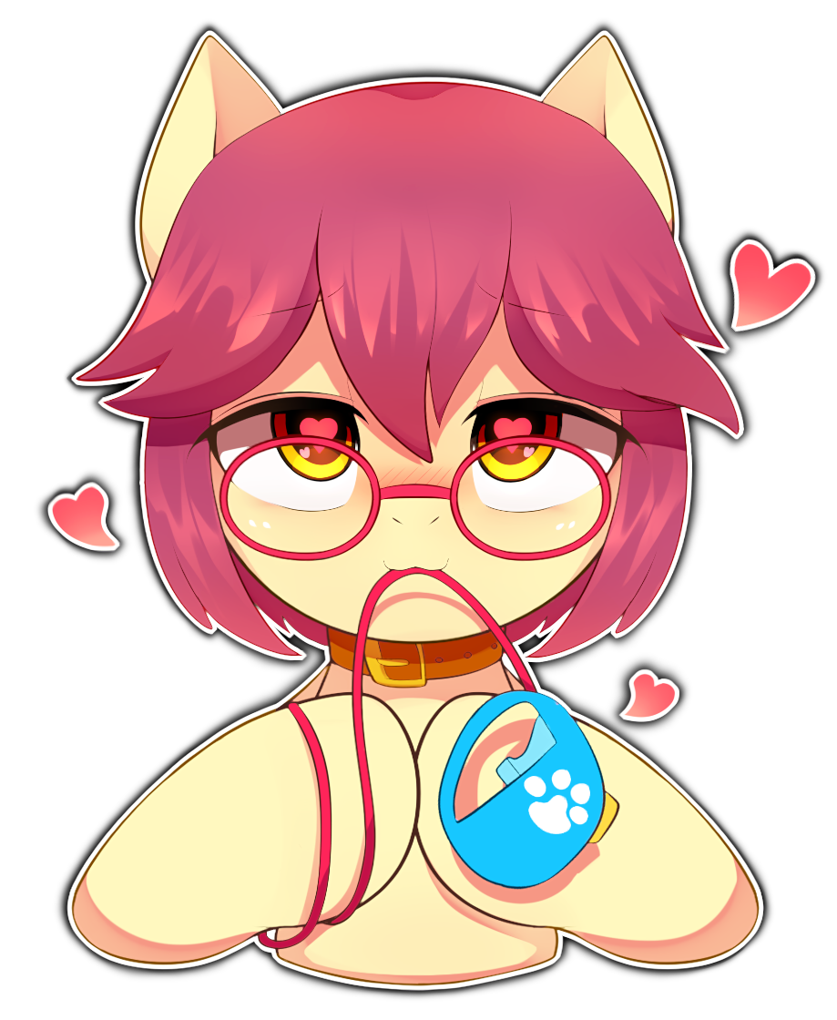 &lt;3 &lt;3_eyes 2017 alpha_channel bedroom_eyes blush collar cute equine eyewear fan_character female friendship_is_magic glasses hair half-closed_eyes horse leash looking_at_viewer mammal marenlicious my_little_pony nom petplay pony red_hair roleplay seductive short_hair simple_background solo transparent_background yellow_eyes