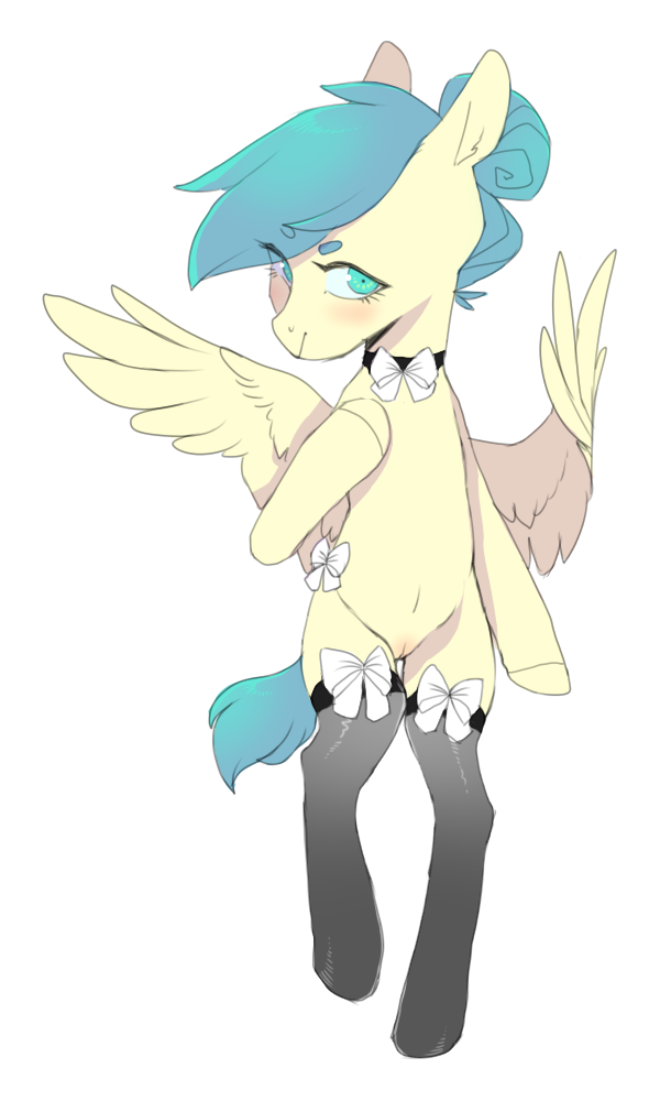 2017 amphoera bow clothing equine fan_character female hand_on_chest horse legwear mammal my_little_pony pegasus pony pussy standing thigh_highs venti_via wings