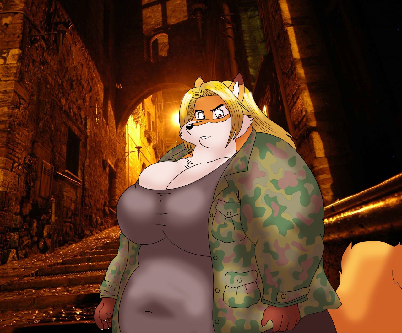 2014 anthro belly big_breasts blonde_hair bottomwear breasts brown_eyes camo camo_clothing camo_print camo_topwear canid canine clothing digital_media_(artwork) female fox fur hair huge_breasts jacket mammal michelle_(xxsparcoxx) multicolored_body multicolored_fur navel_outline obese obese_anthro obese_female orange_body orange_fur overweight overweight_anthro overweight_female pattern_clothing pattern_topwear solo topwear two_tone_body two_tone_fur xxsparcoxx