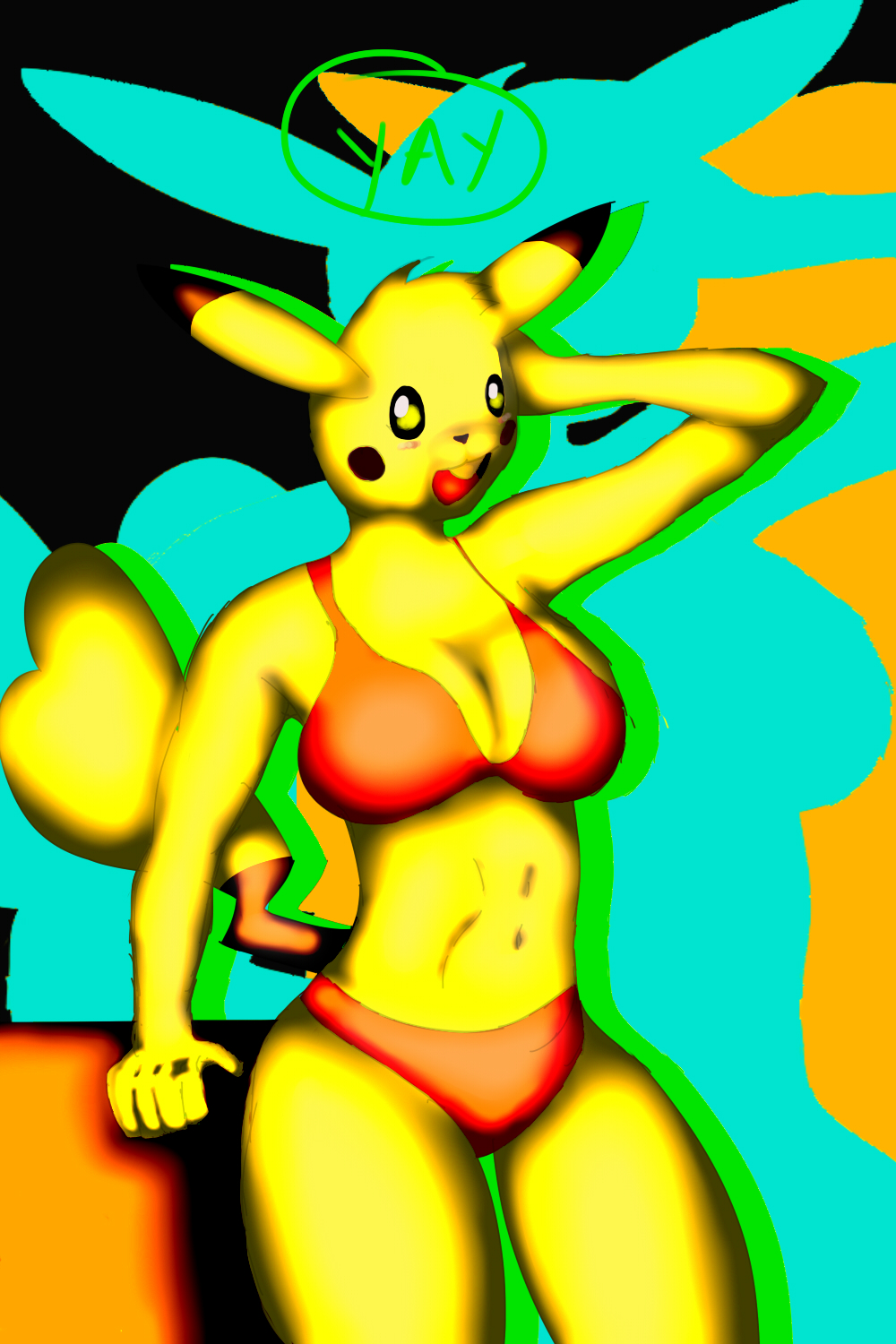 anthro bikini breasts cleft_tail clothing female nintendo nude pikachu pok&eacute;mon pok&eacute;mon_(species) pok&eacute;morph snizard solo swimsuit video_games