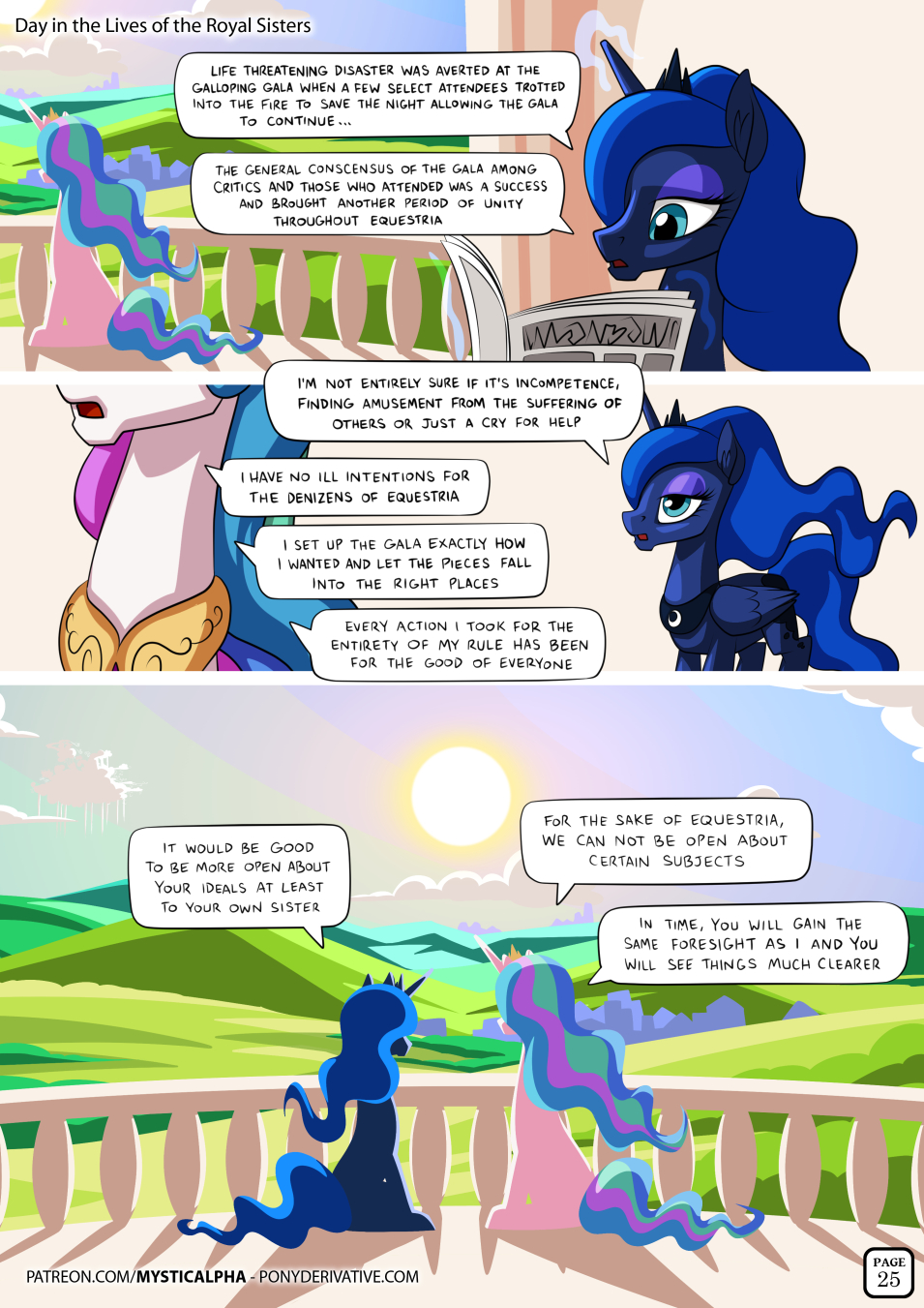 2017 comic day digital_media_(artwork) duo english_text equine feathered_wings feathers female feral friendship_is_magic hair horn mammal multicolored_hair my_little_pony mysticalpha outside princess_celestia_(mlp) princess_luna_(mlp) sibling sisters sitting text winged_unicorn wings