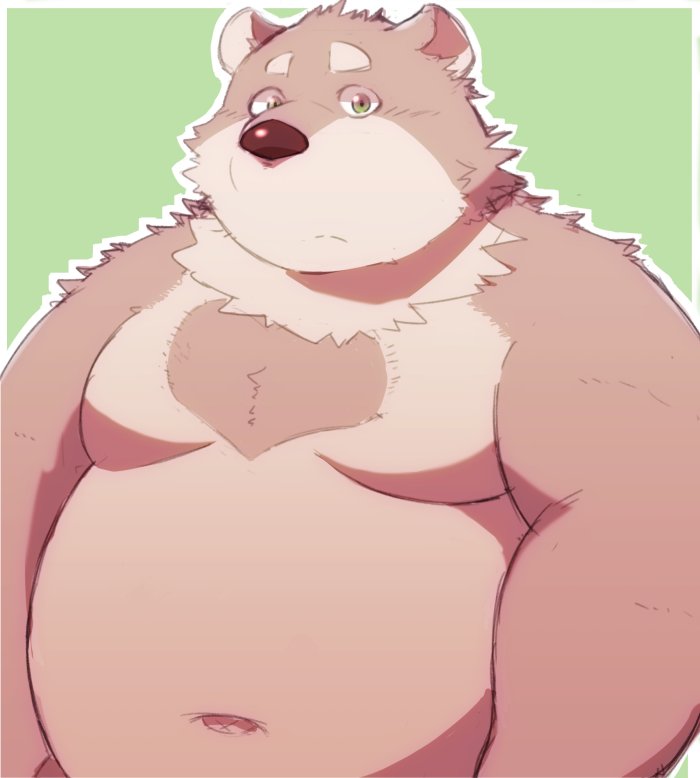 96tning bear clothed clothing fur invalid_tag jambavan male mammal multicolored_fur navel overweight solo tokyo_afterschool_summoners topless two_tone_fur