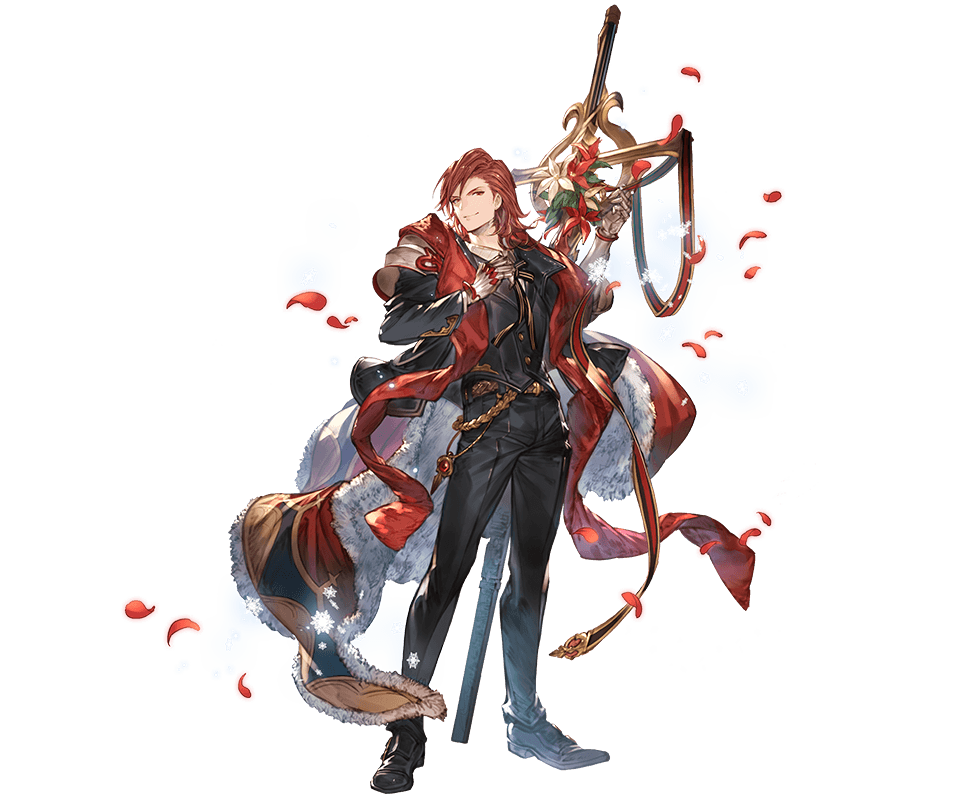 alternate_hairstyle cross full_body granblue_fantasy looking_at_viewer male_focus minaba_hideo official_art percival_(granblue_fantasy) petals red_eyes smile solo transparent_background