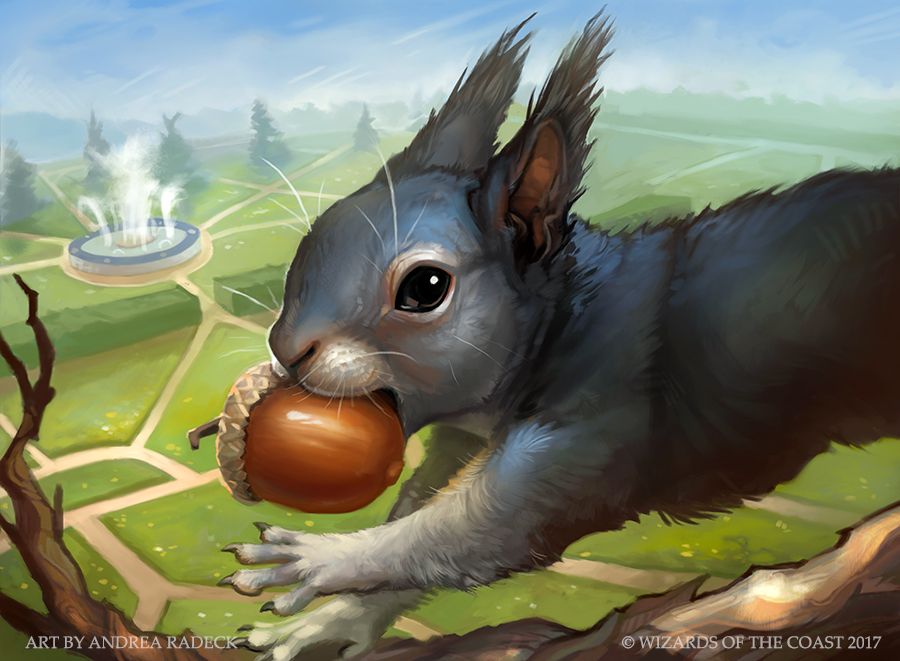 2017 alradeck ambiguous_gender black_fur day detailed_background digital_media_(artwork) feral fur magic_the_gathering mammal nut official_art outside rodent sky solo squirrel whiskers