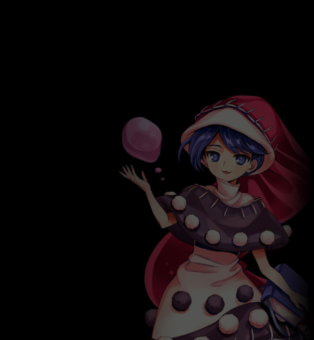 :3 antinomy_of_common_flowers black_background blue_eyes blue_hair dark doremy_sweet hand_up harukawa_moe looking_at_viewer official_art official_style pom_pom_(clothes) simple_background solo standing touhou