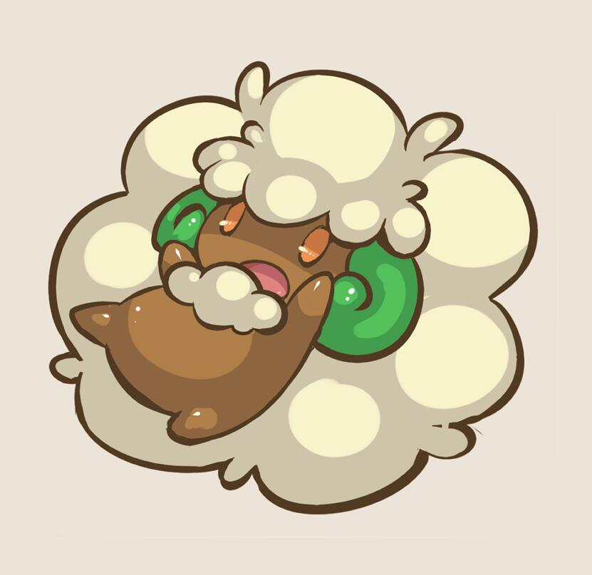 fluffy full_body gen_5_pokemon grey_background harau looking_at_viewer no_humans open_mouth orange_eyes pokemon pokemon_(creature) simple_background solo whimsicott