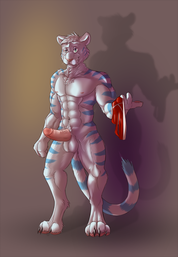 aennor comission erection feline jockstraps looking_at_viewer mammal muscular nude portrait tiger