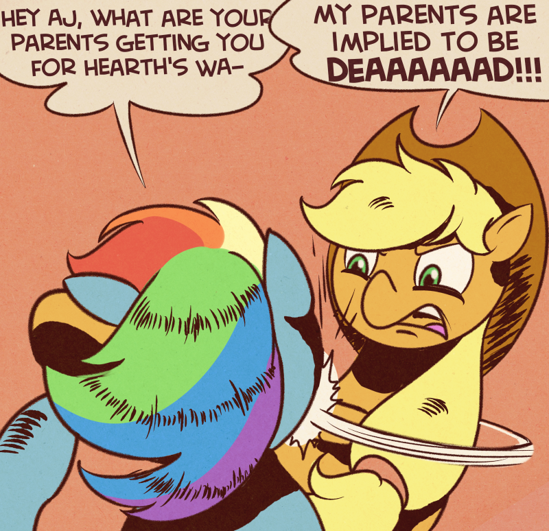 ! 2013 applejack_(mlp) bitchslap blonde_hair christmas comic dialogue duo earth_pony english_text equine female friendship_is_magic green_eyes hair hat holidays horse interrupted mammal meme multicolored_hair my_little_pony one_panel_comic open_mouth orange_background parody perrydotto pony rainbow_dash_(mlp) rainbow_hair simple_background slap speech_bubble teeth text tongue