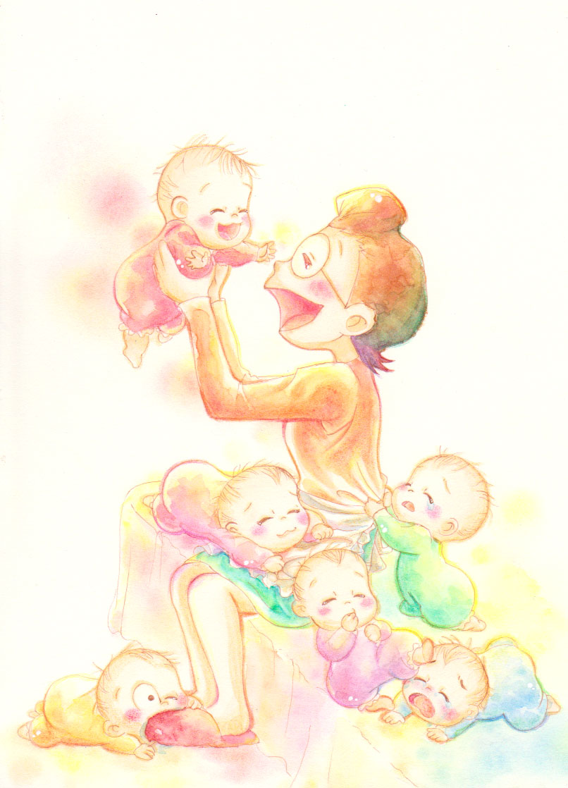 colored_pencil_(medium) holding matsuno_matsuyo mother_and_son osomatsu-san sextuplet_(osomatsu-kun) sextuplets tkmkgs_eirk_201 traditional_media watercolor_(medium)