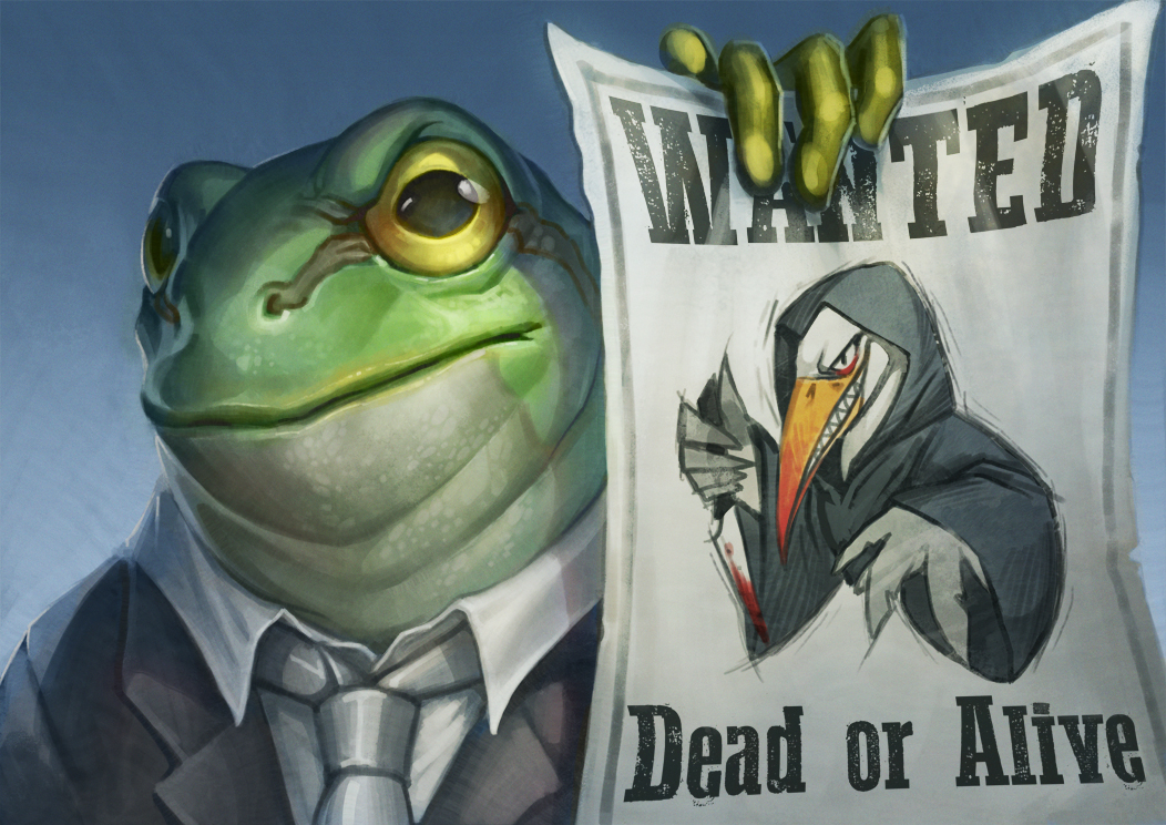 amphibian anthro business_suit clothed clothing digital_media_(artwork) frog looking_at_viewer male necktie pechschwinge suit wanted_poster yellow_eyes