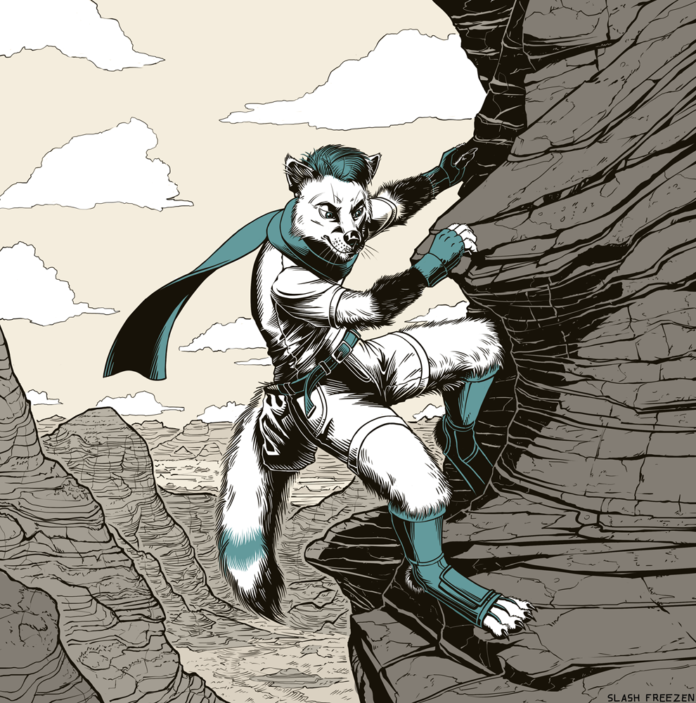 anthro canine climber desert fox landscape male mammal mountain scarf slash_freezen