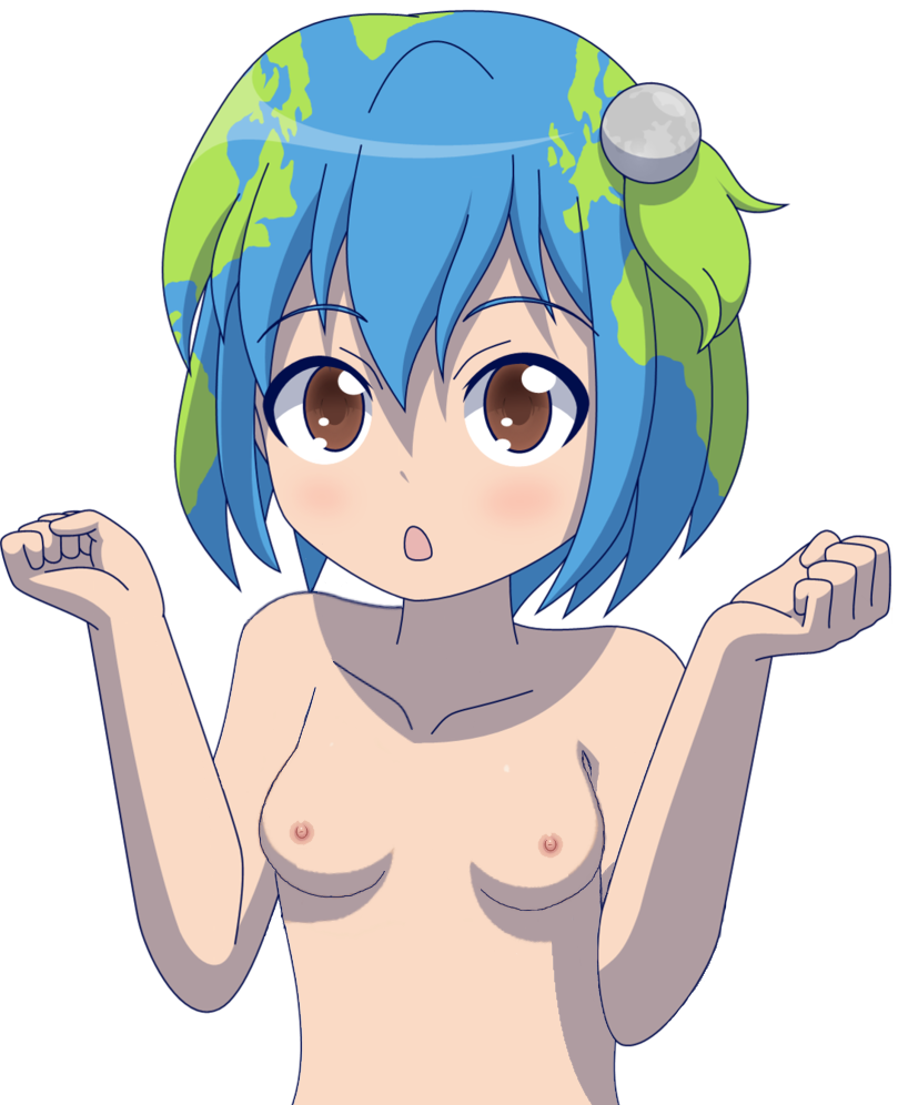 1girl breasts brown_eyes censored earth-chan_(felipecunhaeloi) ecchi multicolored_hair nipples nude short_hair small_breasts tagme topless transparent_background upper_body